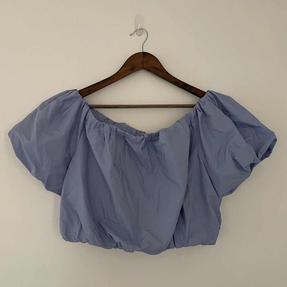 Banana Republic Puff Sleeve Whimsical Solid Blue Crop Top NWT